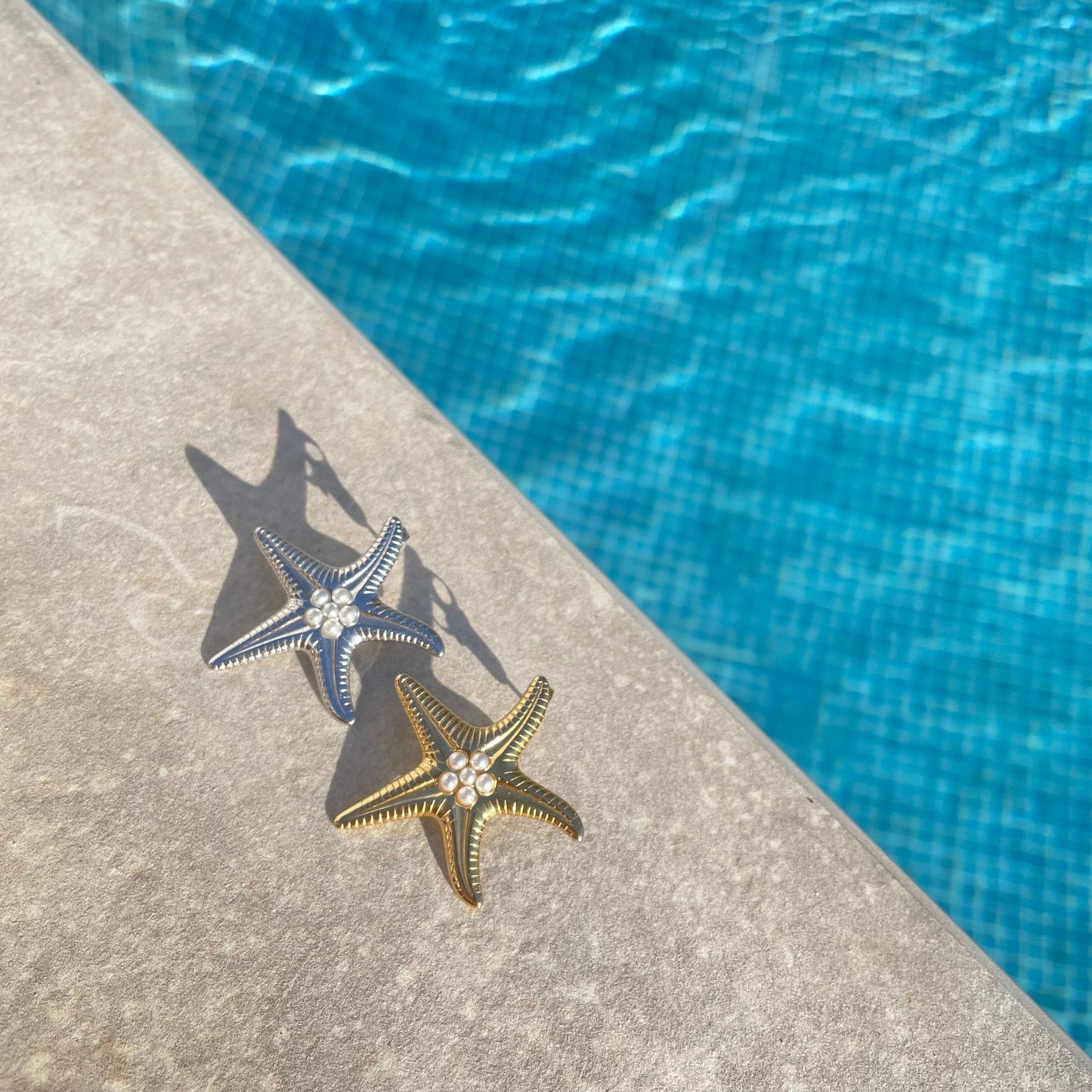 Chunky starfish stainless steel earings with pearls