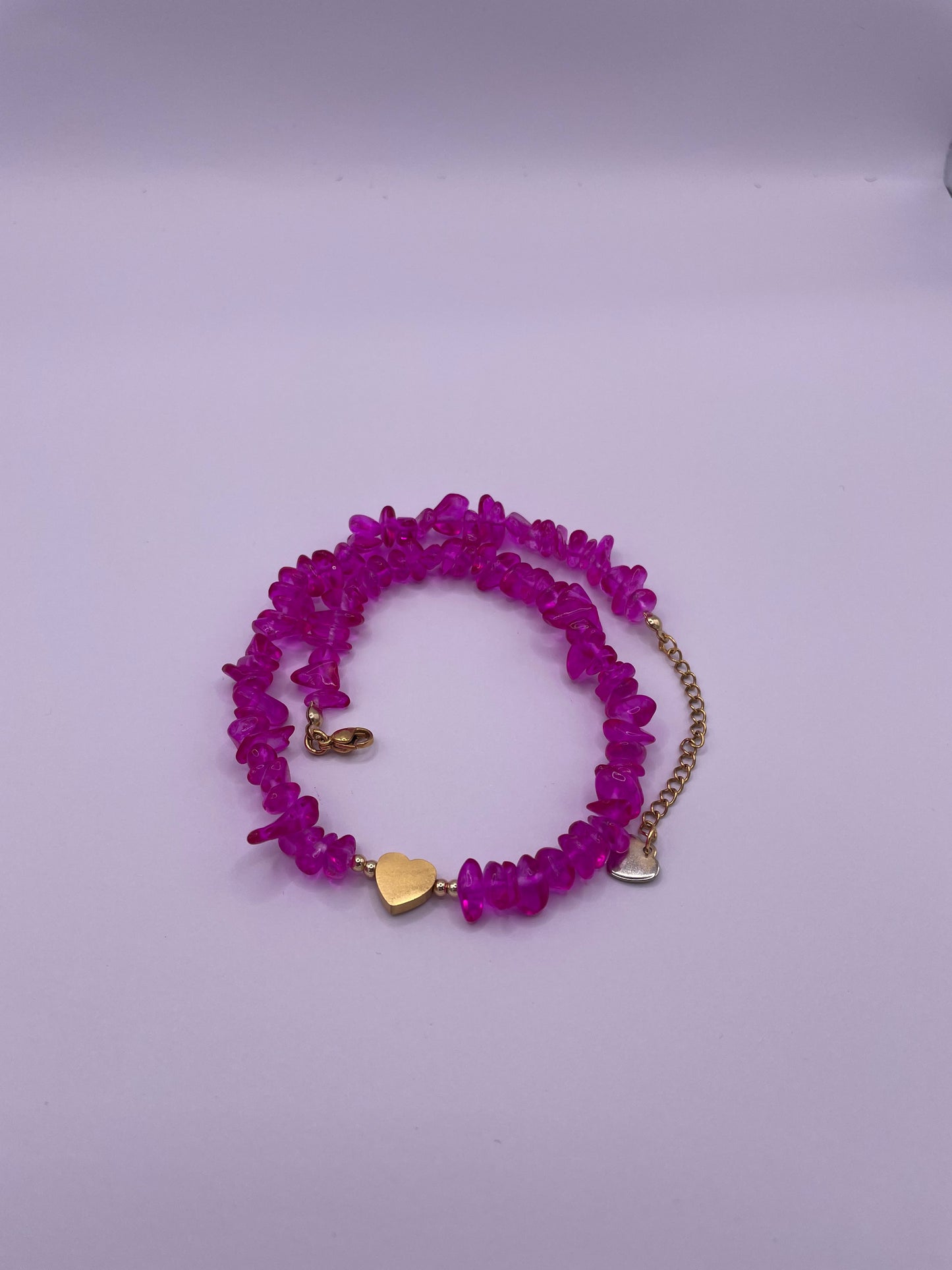 Summer Statement Necklace in glass chip stones and stainless steel heart