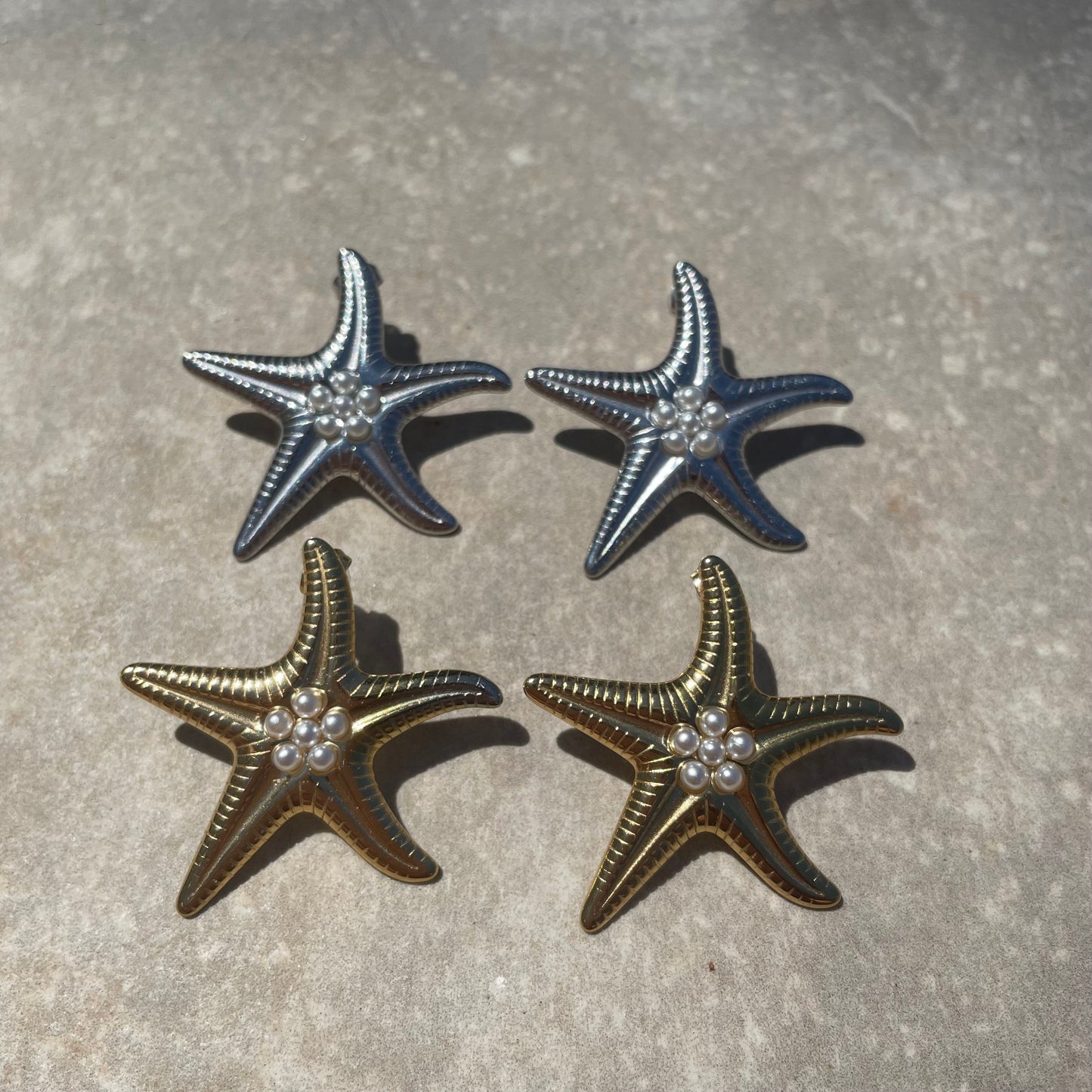 Chunky starfish stainless steel earings with pearls