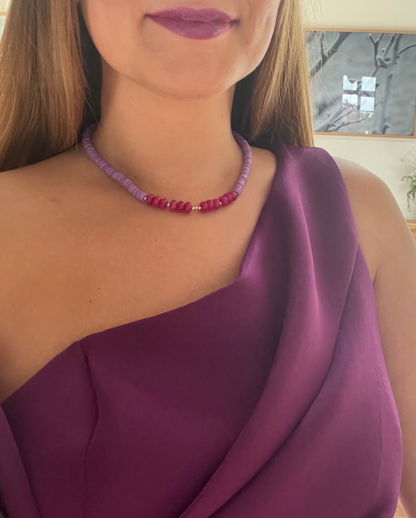 Purple wedding guest beaded necklace perfect for special occasions