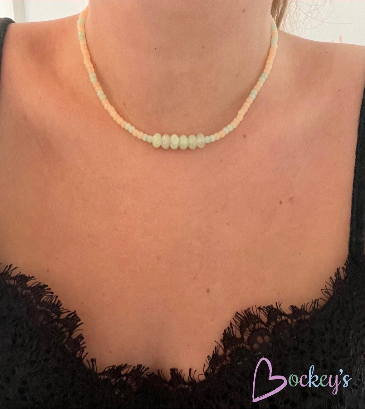 Pastel minimalist necklace short with natural rondelle stones