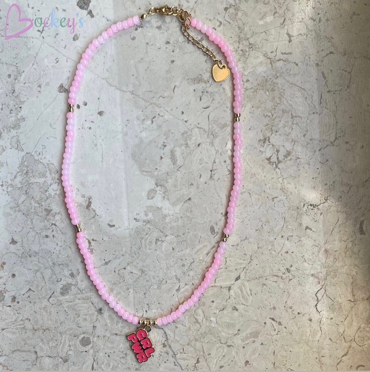Pink girl power necklace beaded swith a cute charm