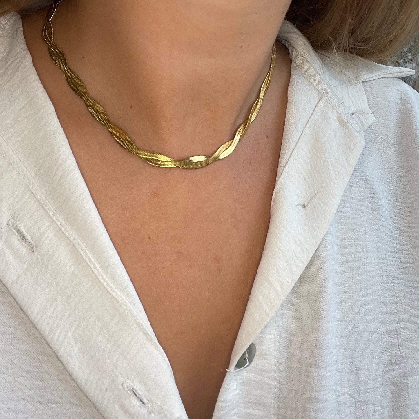 18K gold-plated twisted snake necklace gold silver