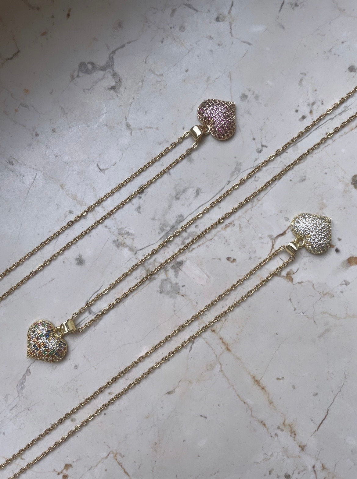 Elegant delicate gold-plated stainless steel necklace with a colorful heart charm