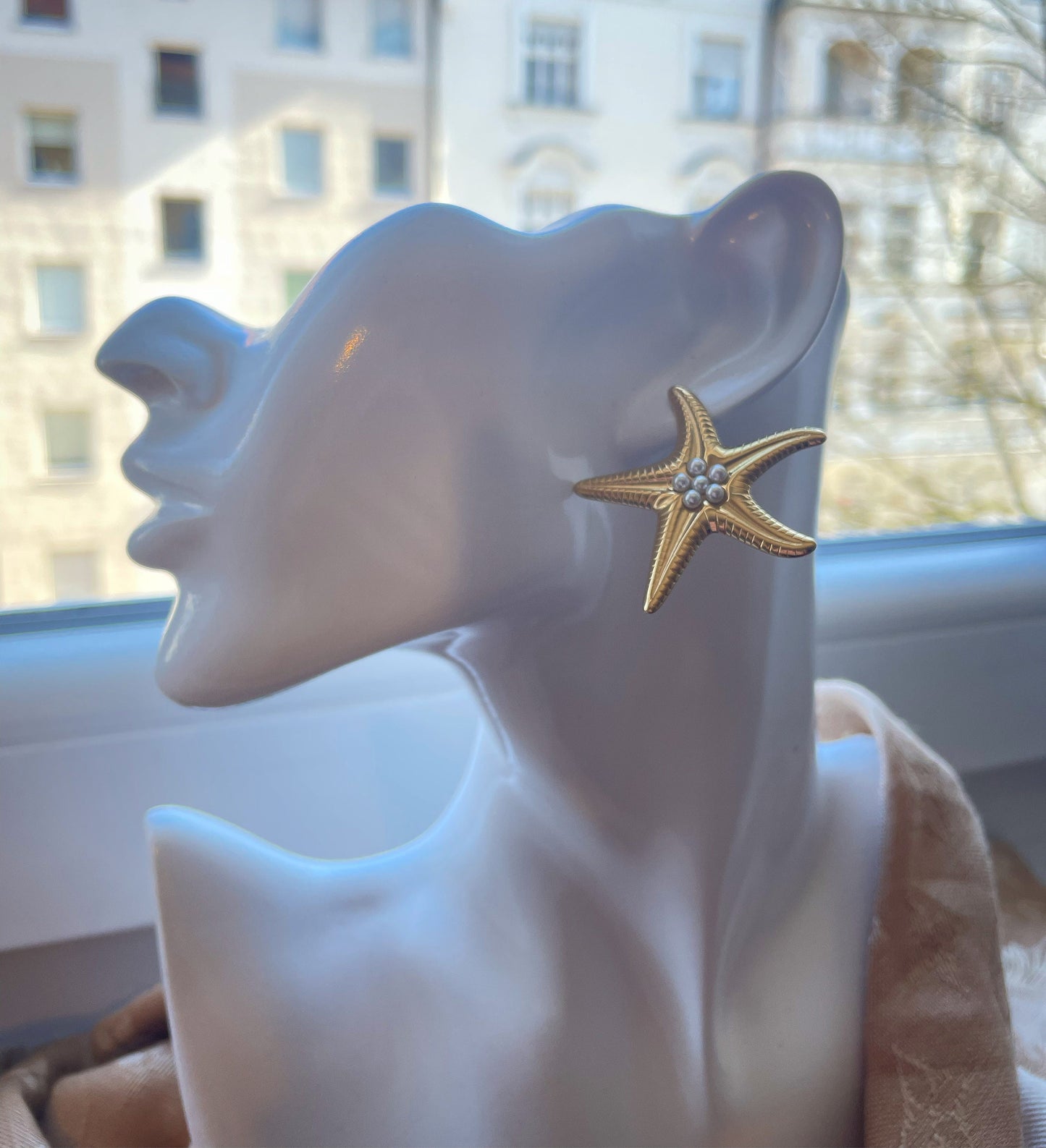 Chunky starfish stainless steel earings with pearls