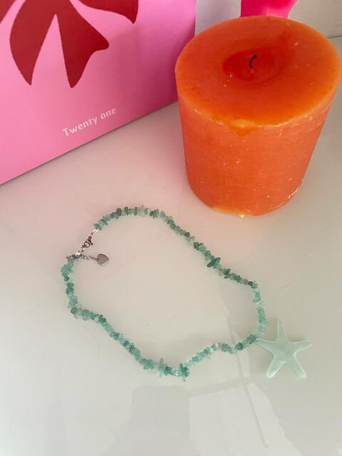 Natural stone summer statement necklace with a star