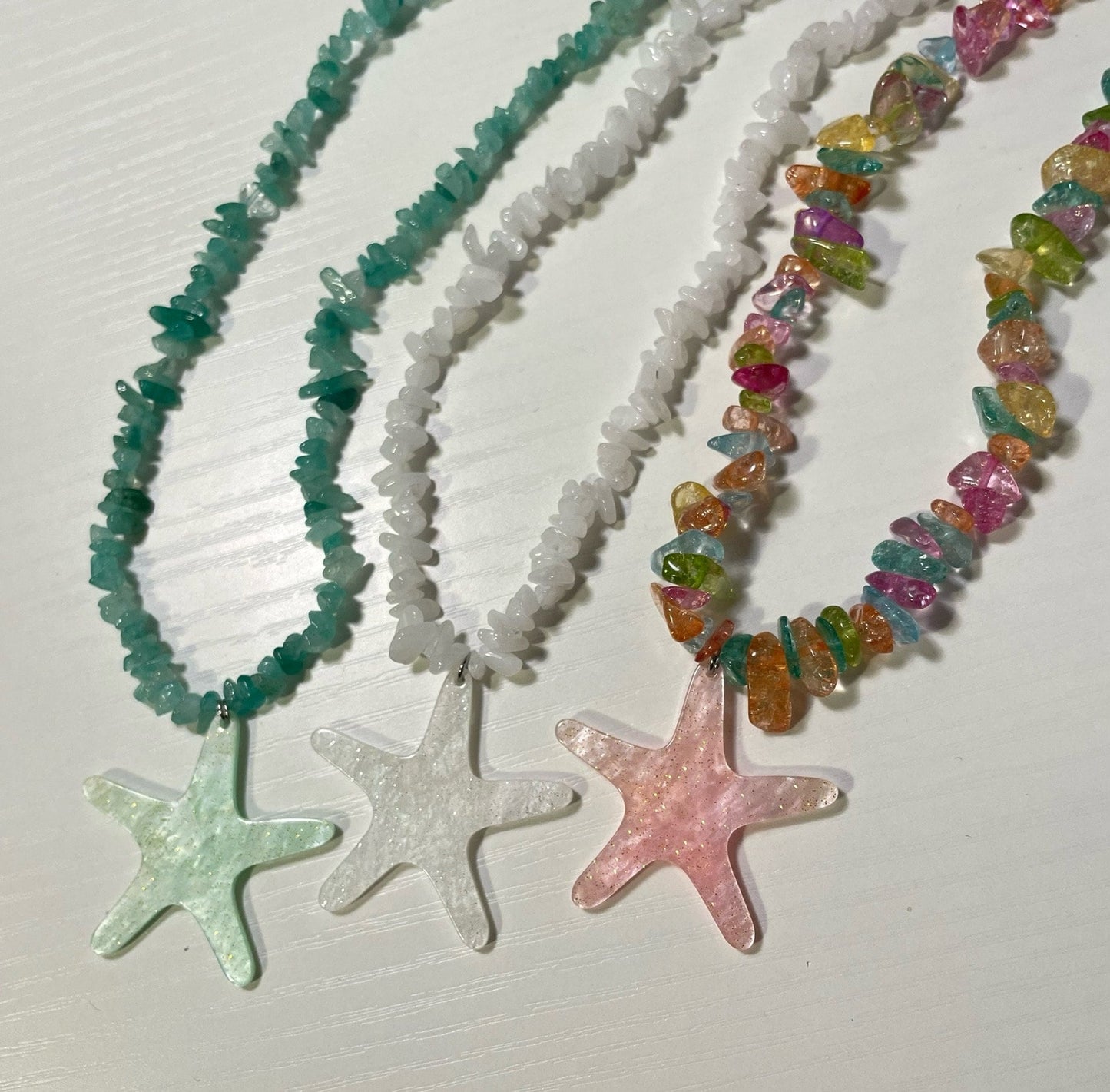 Natural stone summer statement necklace with a star