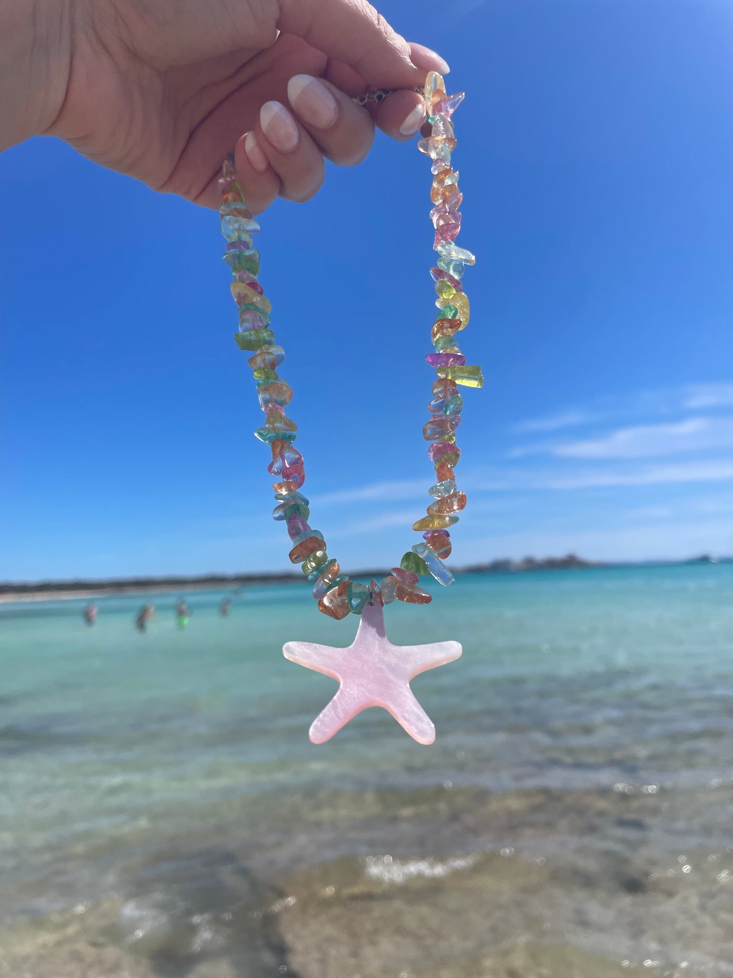 Natural stone summer statement necklace with a star