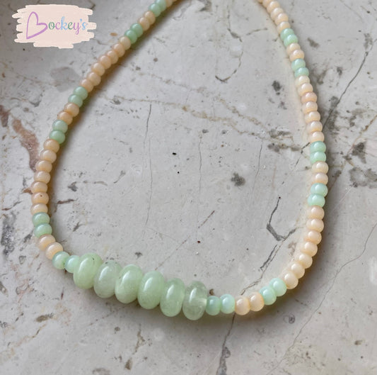 Pastel minimalist necklace short with natural rondelle stones