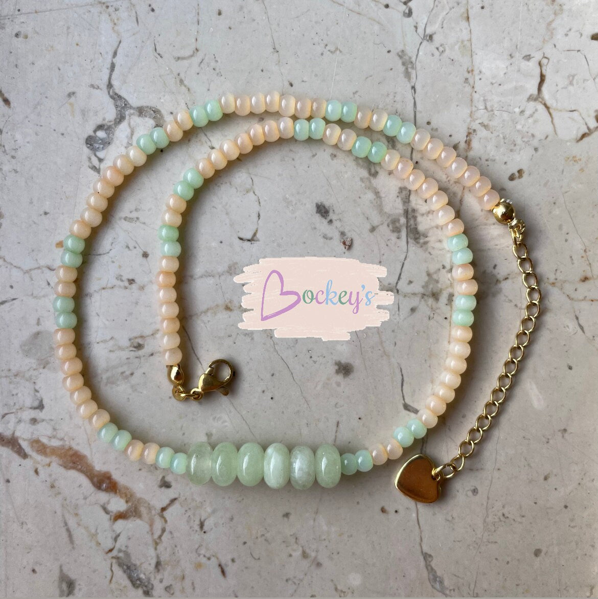 Pastel minimalist necklace short with natural rondelle stones