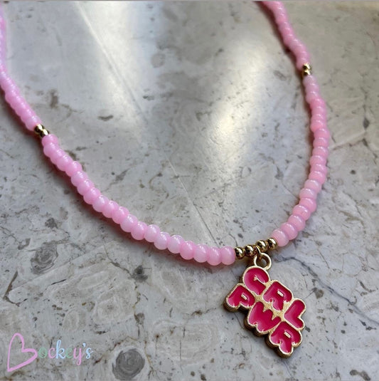 Pink girl power necklace beaded swith a cute charm