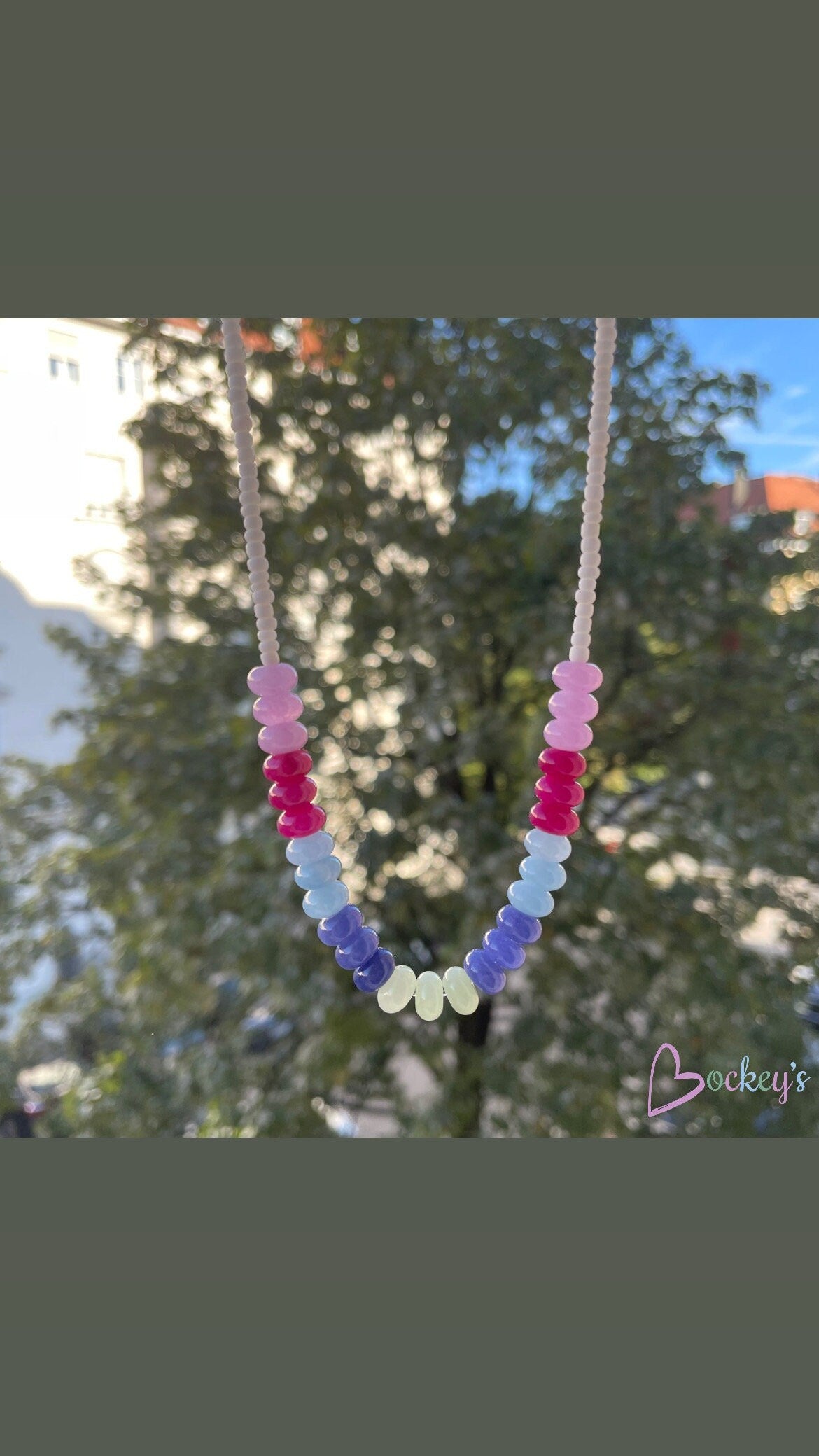 Rainbow necklace white colorful multi-color necklace elegant
