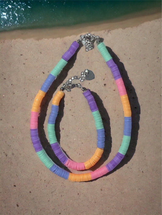 Colorful beaded jewelry set choker and bracelet