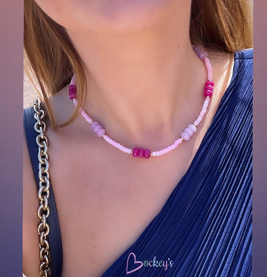 Elegant pink Barbie beaded necklace