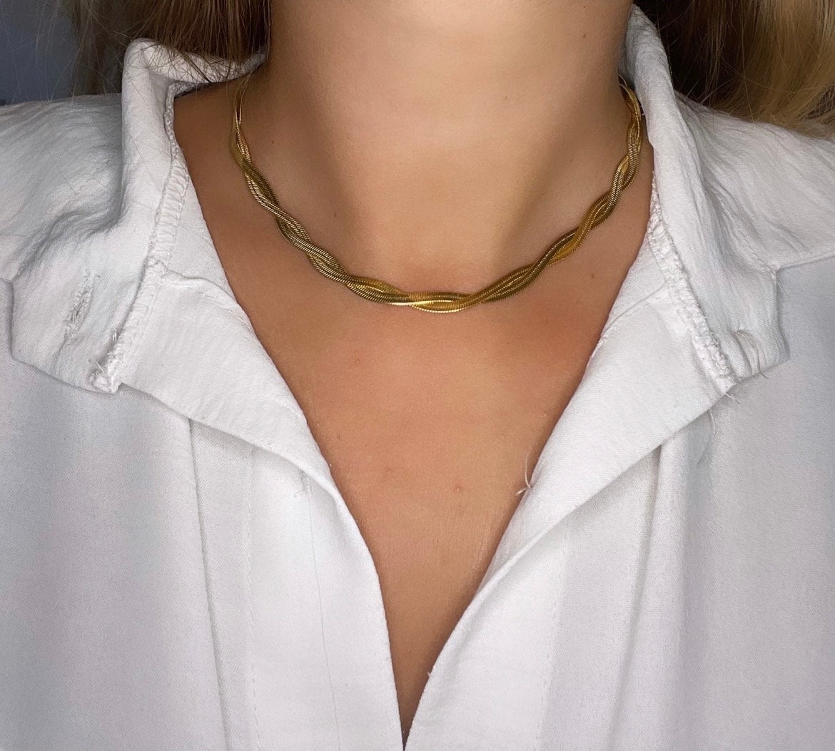 18K gold-plated twisted snake necklace gold silver