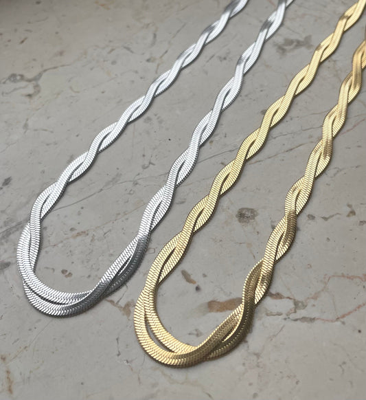 18K gold-plated twisted snake necklace gold silver