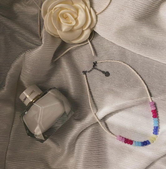 Rainbow necklace white colorful multi-color necklace elegant