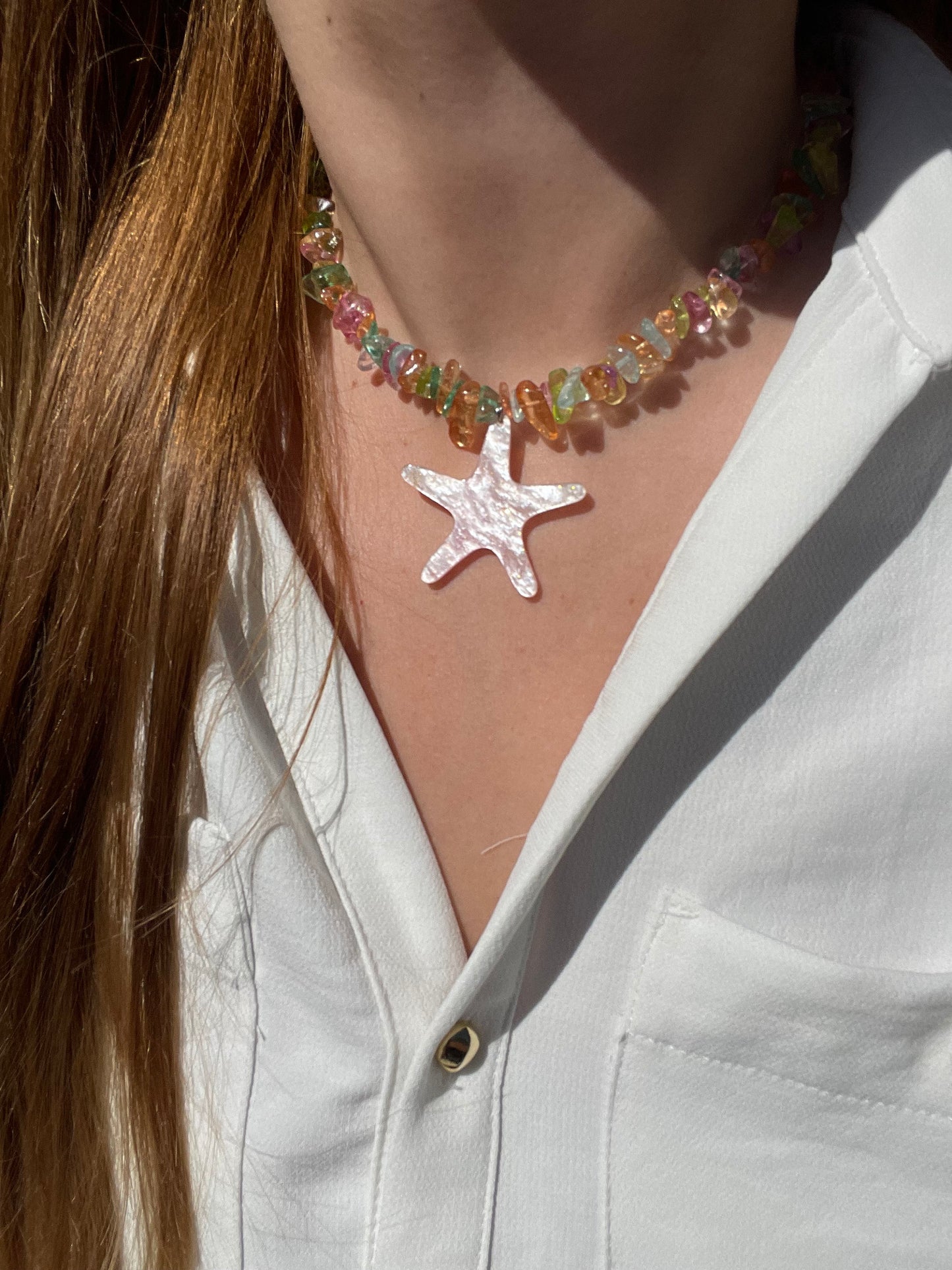 Natural stone summer statement necklace with a star